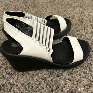 Skechers Black and White Wedge Sandals